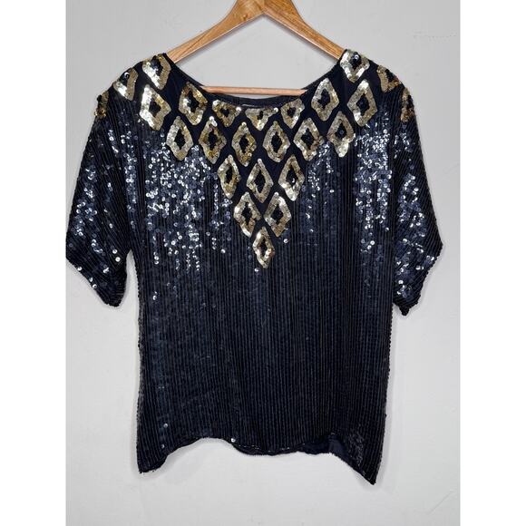Vintage 80s/90s Jean For Joseph Le Bon Sequined Beaded blouse 100% Silk Size: S - Picture 2 of 4